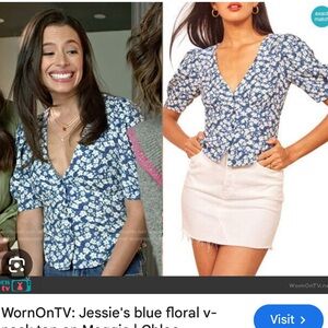 Reformation Madeline Floral Blue Women's Top